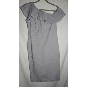 Banana Republic Womens Seersucker One Shoulder Dress 8 Ruffle Blue White striped